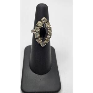 Vintage CATHÉ Rhinestone Ring Black Navette Adjustable Cocktail Ring